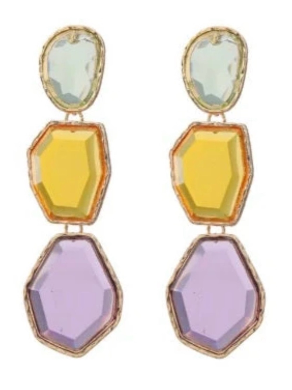 Free People Triple Crystal Abstract Multicolor Gemstone Earrings Gold